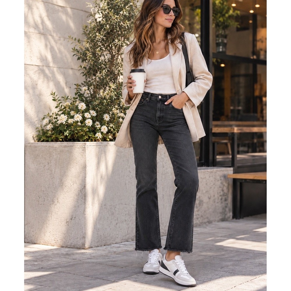 Madewell Cali Demi-Boot Jeans Women's 26 Black High Rise Raw Hem Cropped Flare